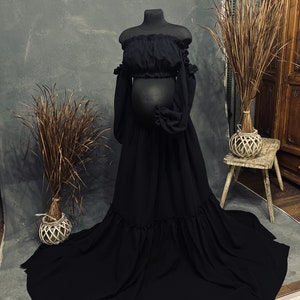 READY TO SHIP Black dress for photoshoot , black boho gown, maternity dress for photo session, two piece bohemian gown image 7