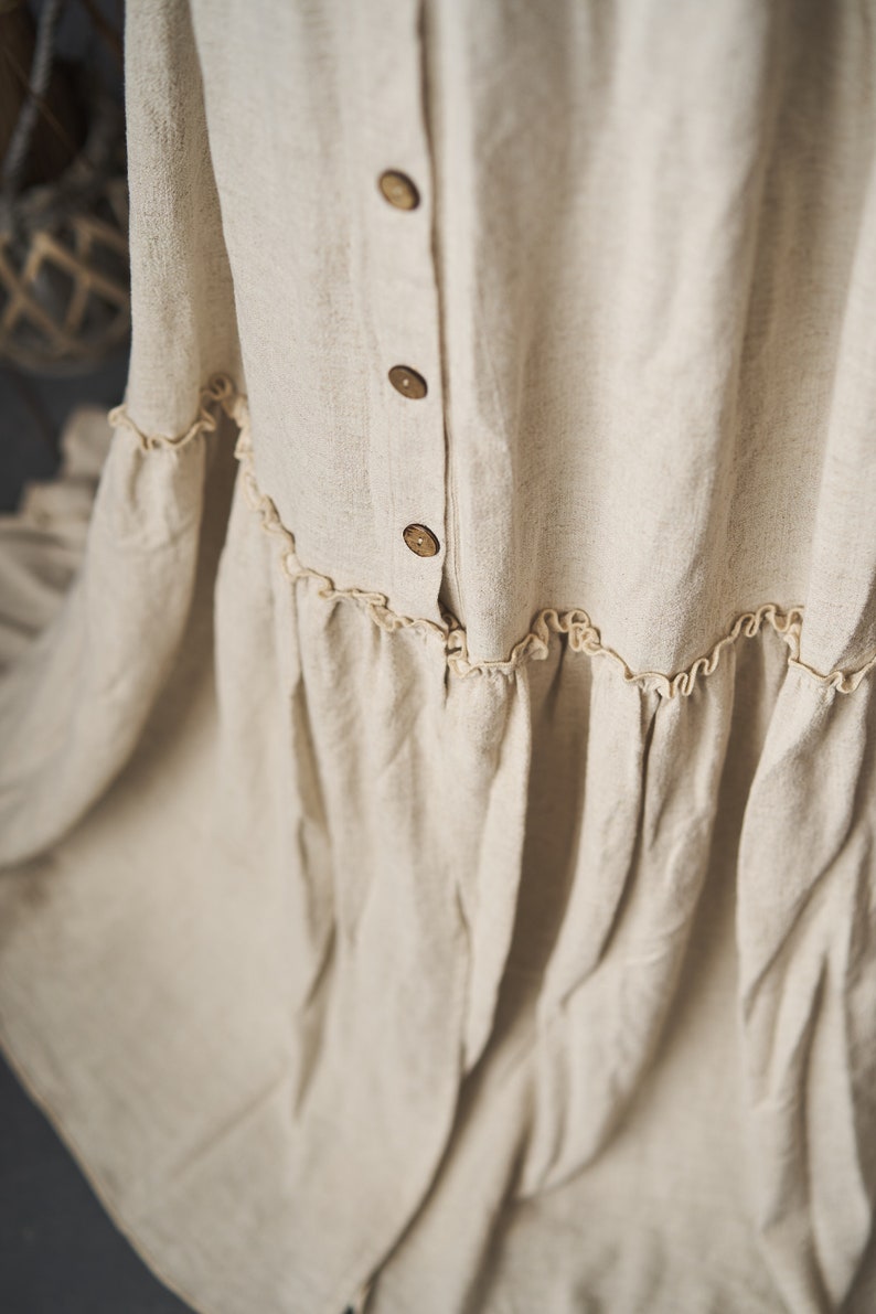 Leinen Umstandskleid, Boho Style Umstandskleid für Fotoshooting, Button Down Umstandsoutfit, Cottage Dress Bild 8