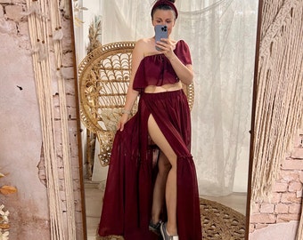 Two piece  chiffon maternity dress for photoshoot, bohemian gown, flowy photography dress