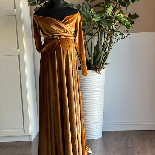 velvet pregnancy dress Gold Maternity Dress: Photo Shoot, Baby Shower 54.5 inches (From high point of shoulder to hem) SHEIN Women's Elegant Pink Autumn