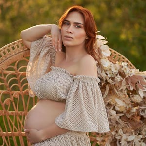 Lace Photoshoot Dress | Sara Womens&#39;s Boho Two-Piece Set | Bohemian Maternity Photo Session Gown | Ready to ship