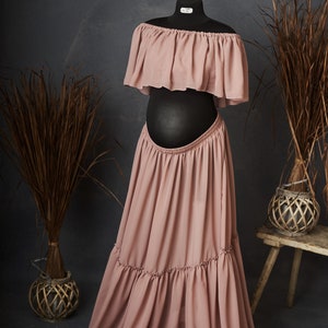 Dusty pink  maternity dress for photo shoot, boho dress for beach photo , flowy chiffon photography gown