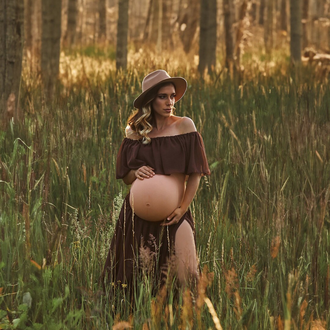 Woody Brown-Colored Maternity 3/4th Gown