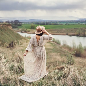 Boho Lace Maternity Dress | Pregnant Mom Photoshoot Attire, Bohemian Pregnancy Gown, Maternity Portrait Outfit