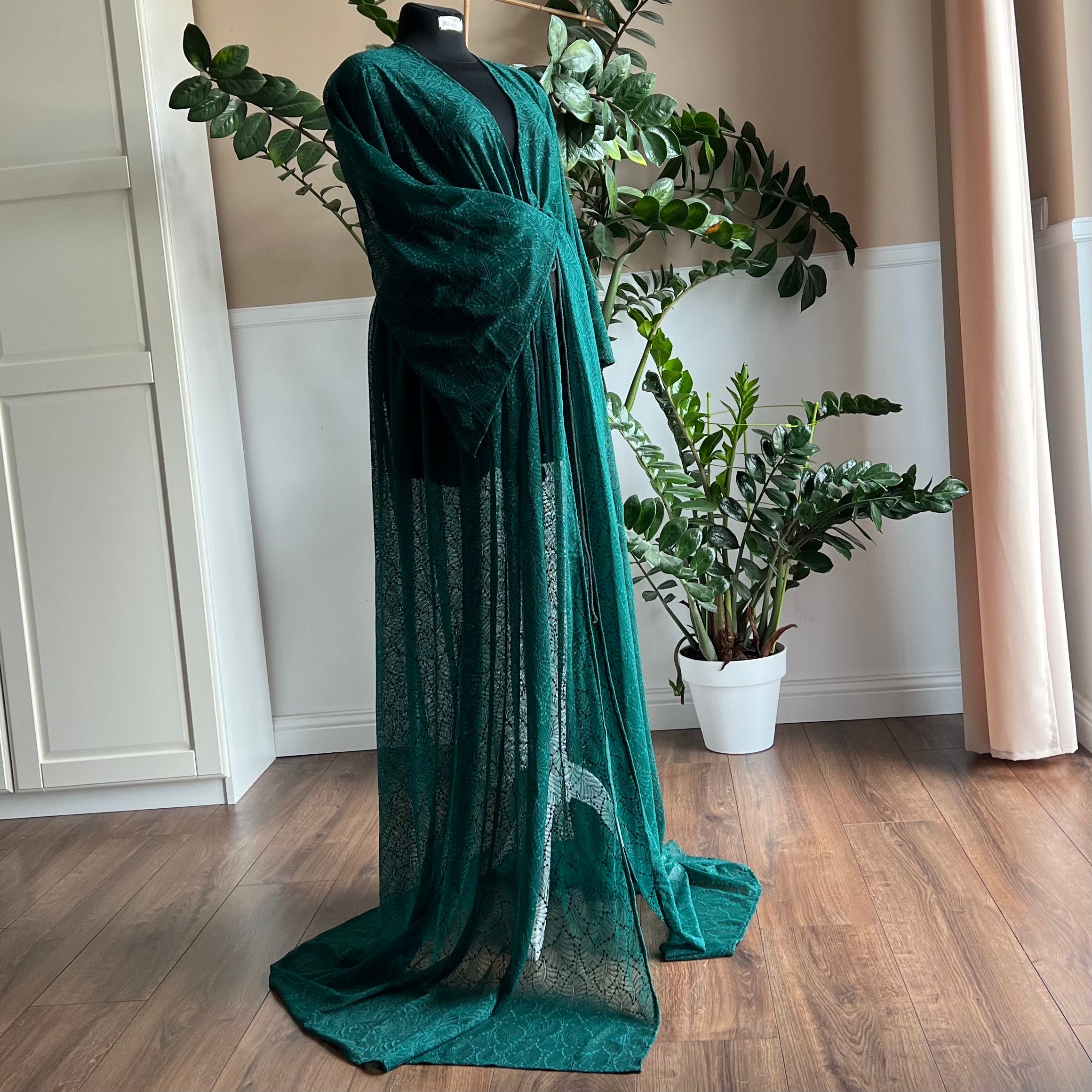 Emerald Green Lace Maternity Robe: Sheer Pregnancy Photo Dress - Etsy