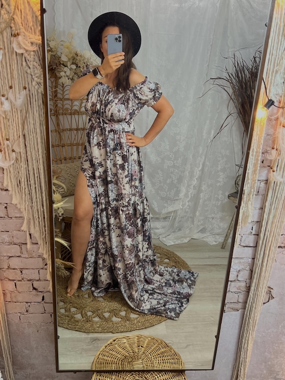 Floral Maternity Maxi Dress: Boho Photo Shoot Gown