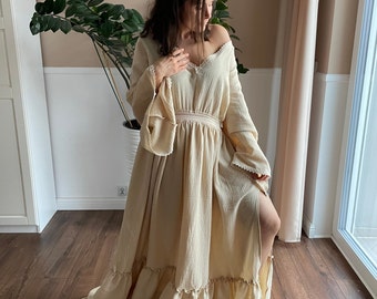 Maternity dress “Isolde” ,  Bohemian pregnancy dress, photography  dress - beige color - boho maternity gown
