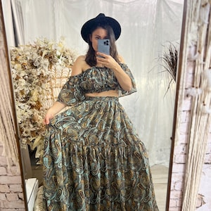 Maxi jupe bohème en mousseline de soie cachemire | Tenue pour séance photo de maternité (P-XL)