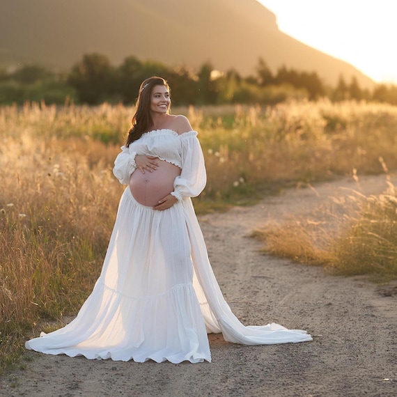 winter white maternity dress Dress: Cotton Two-piece Photoshoot Gown Color:Coffee/Cool Brown - Summer / Autumn prom dress designers new york Workout Dresses - Etsy it featuring half sleeves
