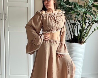 BOHO maternity gown “Astrid” | Maternity dress for Photoshoot | Bohemian maternity dress  | photoshoot dress - dark beige color