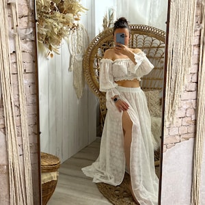 Zweiteiliges Boho Mutterschaftskleid mit Spitze für Fotoshooting, Kleid im Boho Stil, Outfit für die Mutterschafts-Session,