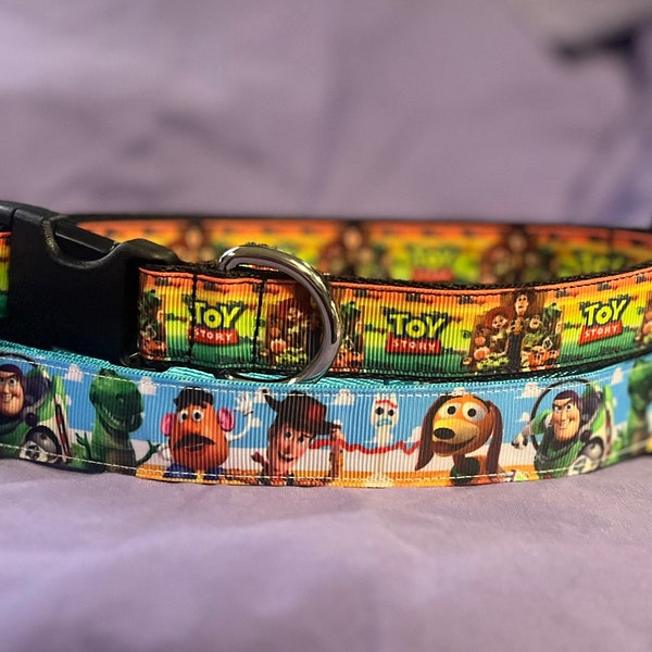 Toy inspired pet collar. Classic Characters - Woody, Buzz, Forky, Rex, Mr Potato, Slink  1” wide, adjustable length, machine washable