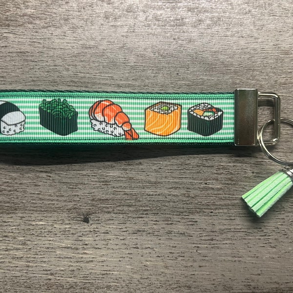 Sushi Wristlet Keychain -- Nigiri, sashimi, ahi, California roll, wasabi, tempura, seaweed