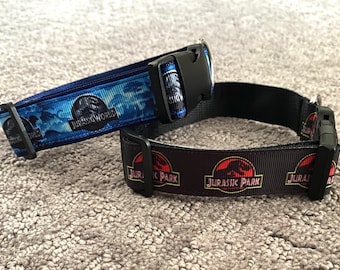 Jurassic Dinosaur Dog Collar. Two styles, Machine Washable, Adjustable Length, 1” width