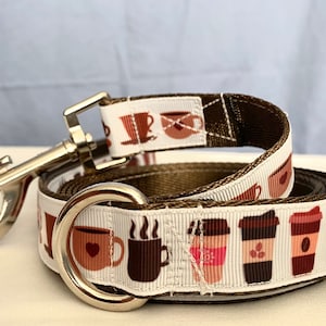 Coffee lovers pet leash. Coffee vibes in all varieties .  1” wide Machine washable