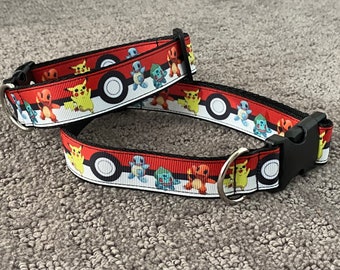 Pocket Monster inspired pet collar. 1” wide, adjustable length, machine washable.