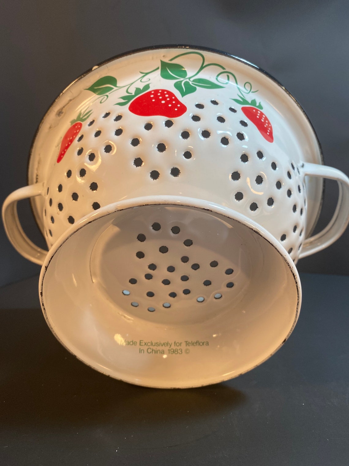 1983 Teleflora Enamel Strawberry Colander Strainer Etsy
