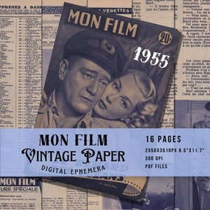 Vintage Digital Paper 1955 Movie Book | Printable Ephemera | Junk journal | 16 Pages | Scrapbooking | Collage crafts | Movie Vintage Papers