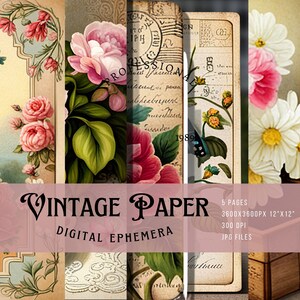 Vintage Digital Paper | Printable Ephemera| Junk journal | Set of 5 Vintage Images | Scrapbook | Collage crafts | Antique French