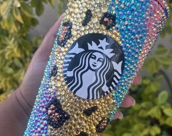 Rhinestone tumbler | blinged tumbler | Starbucks cup | custom rhinestone  cup | rhinestone Starbucks cup | cheetah rhinestone cup | cheetah