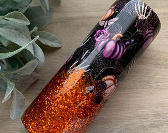 Vaso de otoño / vaso de Halloween / vaso de purpurina / vaso personalizado / taza personalizada / regalos para ella / taza de otoño / taza de purpurina / Halloween