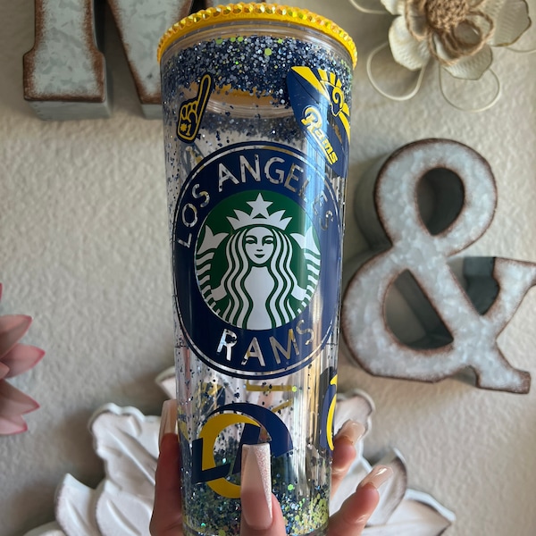 Starbucks rams tumbler / rams tumbler / los angeles rams glitter tumbler / Starbucks snowglobe / rams snowglobe / rams cup