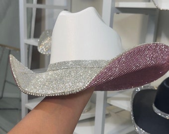 Sombrero de vaquera con ala superior e inferior y diamantes de imitación. Boda western. Concierto country. Disfraz espacial. Trajes de dama de honor. Despedida de soltera.