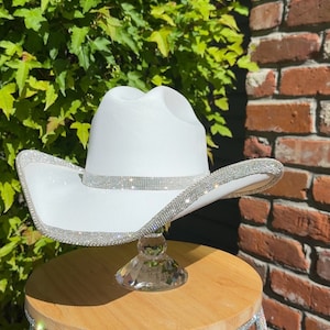 Rimmed Rhinestone Cowgirl Hat. Western Wedding. Country Concert. Space   Costume. Bridesmaids Outfits. Bachelorette Party.