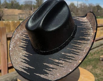 Sombrero de vaquera con diamantes de imitación de sol o tigre. Boda western. Concierto country. Trajes de dama de honor. Despedida de soltera. Disfraz espacial.