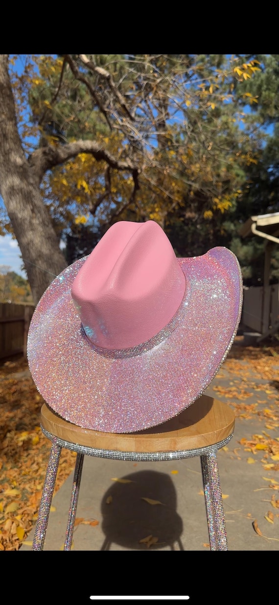 Embellished Pink Rhinestone Cowboy Hat Cowgirl Hat Hot Pink Embellished Studded Rhinestone Cowboy  main image 3