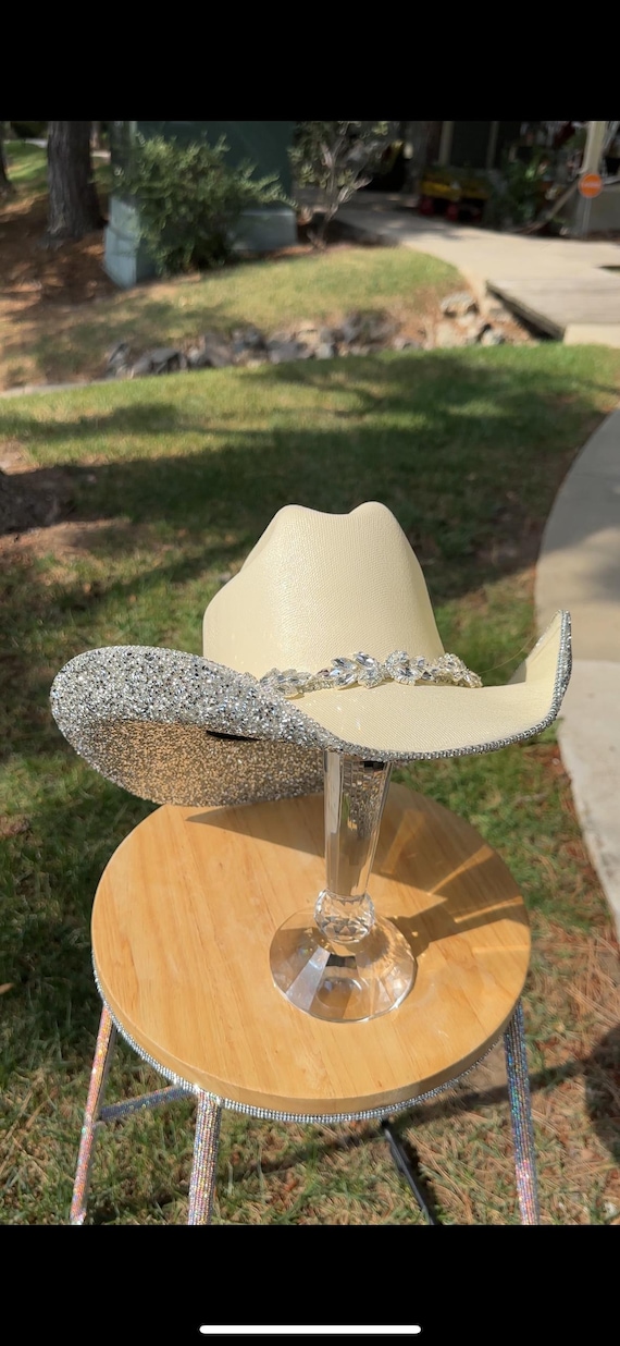 Cream Swarovski Iridescent ab stone hat Accessories | Cream Hat With Swarovski Iridescent Ab Stones  main image 3