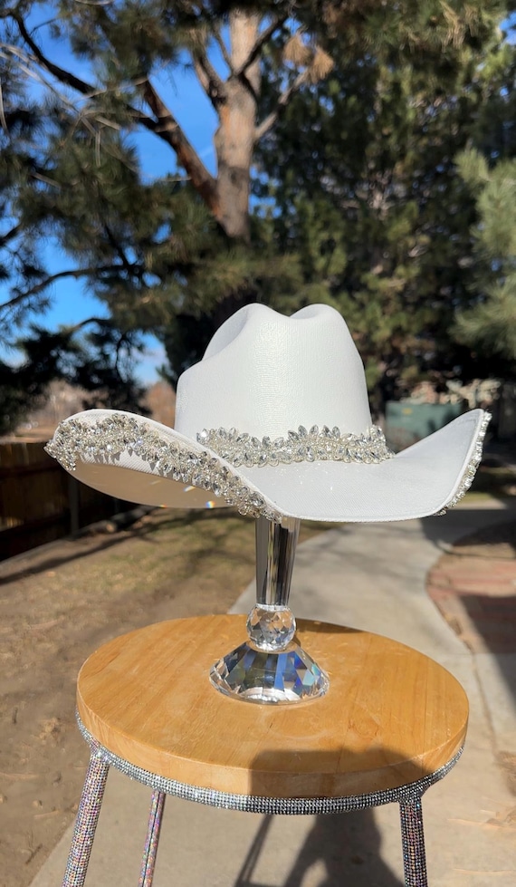 White Cowboy Hat w/ Clear Rhinestones (Brim Only) Rhinestone Brim White Cowgirl Hat - Cracker Barrel main image 3