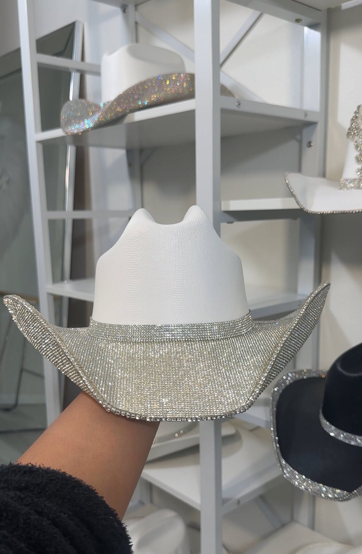 4552 Rhinestone Cowgirl Cowboy Hat Shiny Wide Brim Hat For Party C-white 71nmyl+CFjL._AC_SY350_QL65_.jpg main image 4