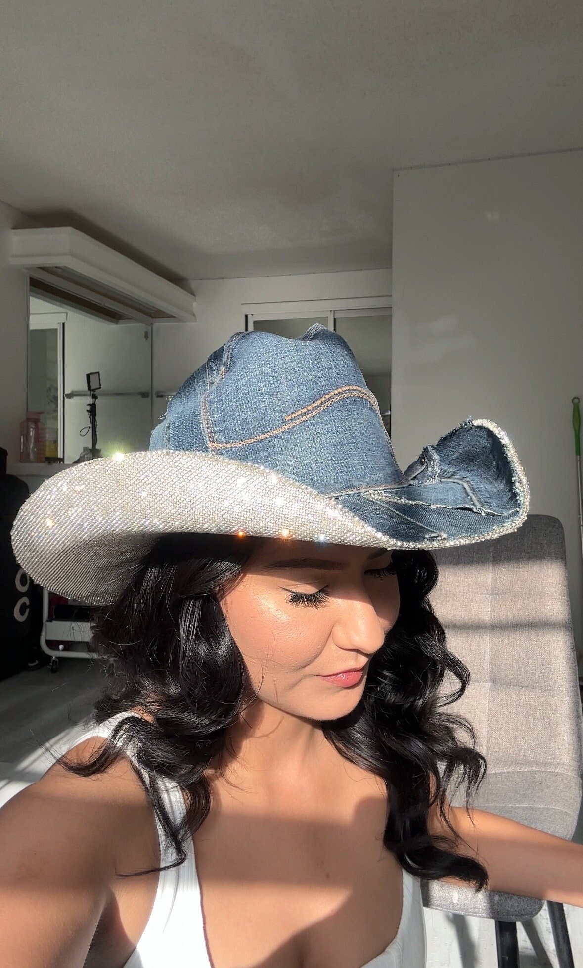 5772 Denim Cowboy Hat For Women Rhinestone Western Wide Brim Cowgirl Verdusa Women main image 3