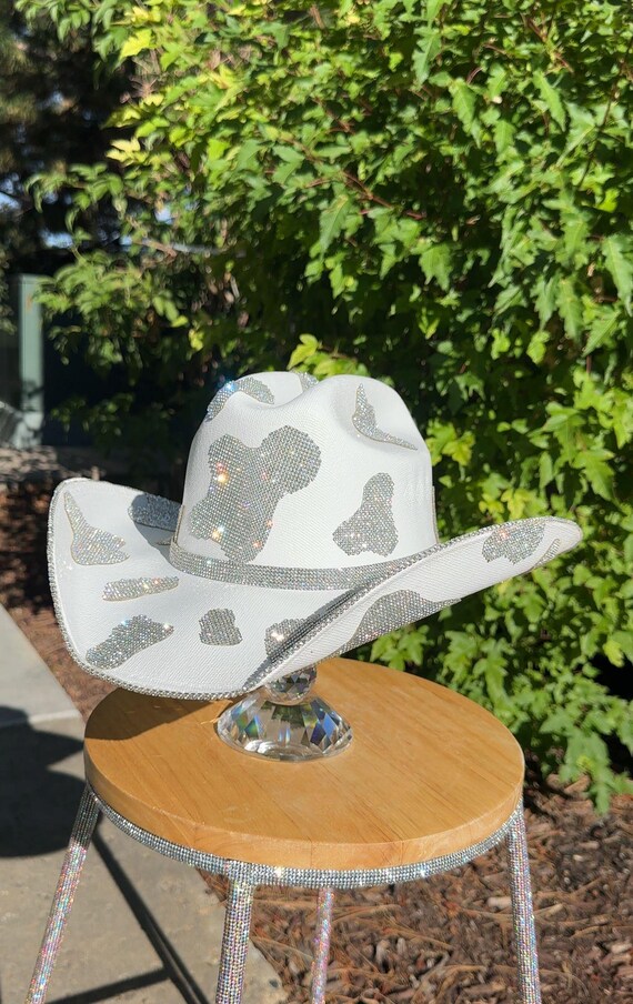 Rhinestone Cow Pattern Diamond Cowgirl Hat, Shiny Cowboy Hat, Cowboy Carter Hat Hercicy Rhinestone Cowboy Hat with Diamond Fringe Bling  main image 4