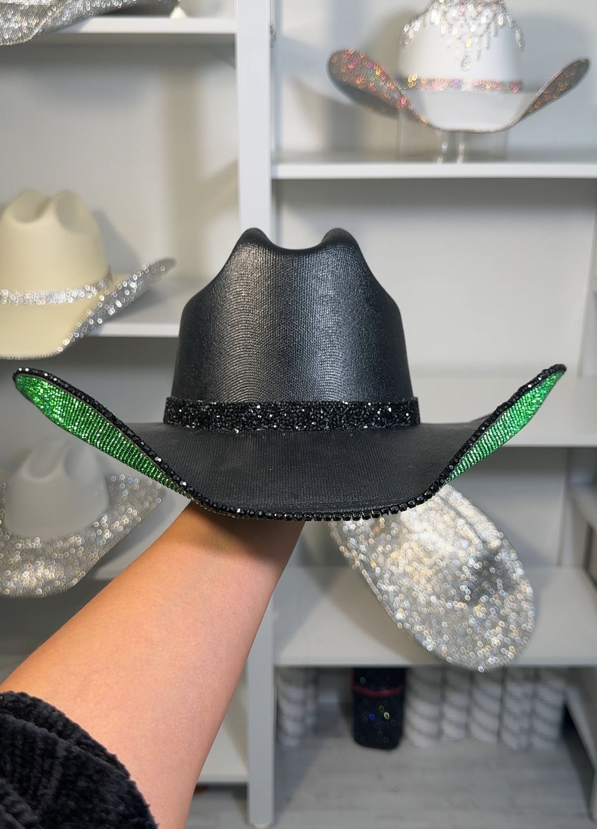 Black Cowgirl Hat With Rhinestones. Western Wedding. Country  display picture 2