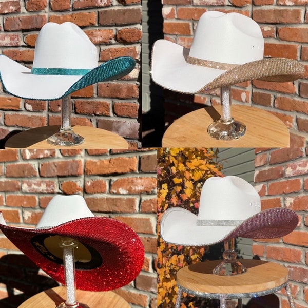 Sombrero de vaquera con diamantes de imitación en la parte inferior. Boda occidental. Concierto Country. Traje espacial. Trajes de damas de honor. Despedida de soltera.