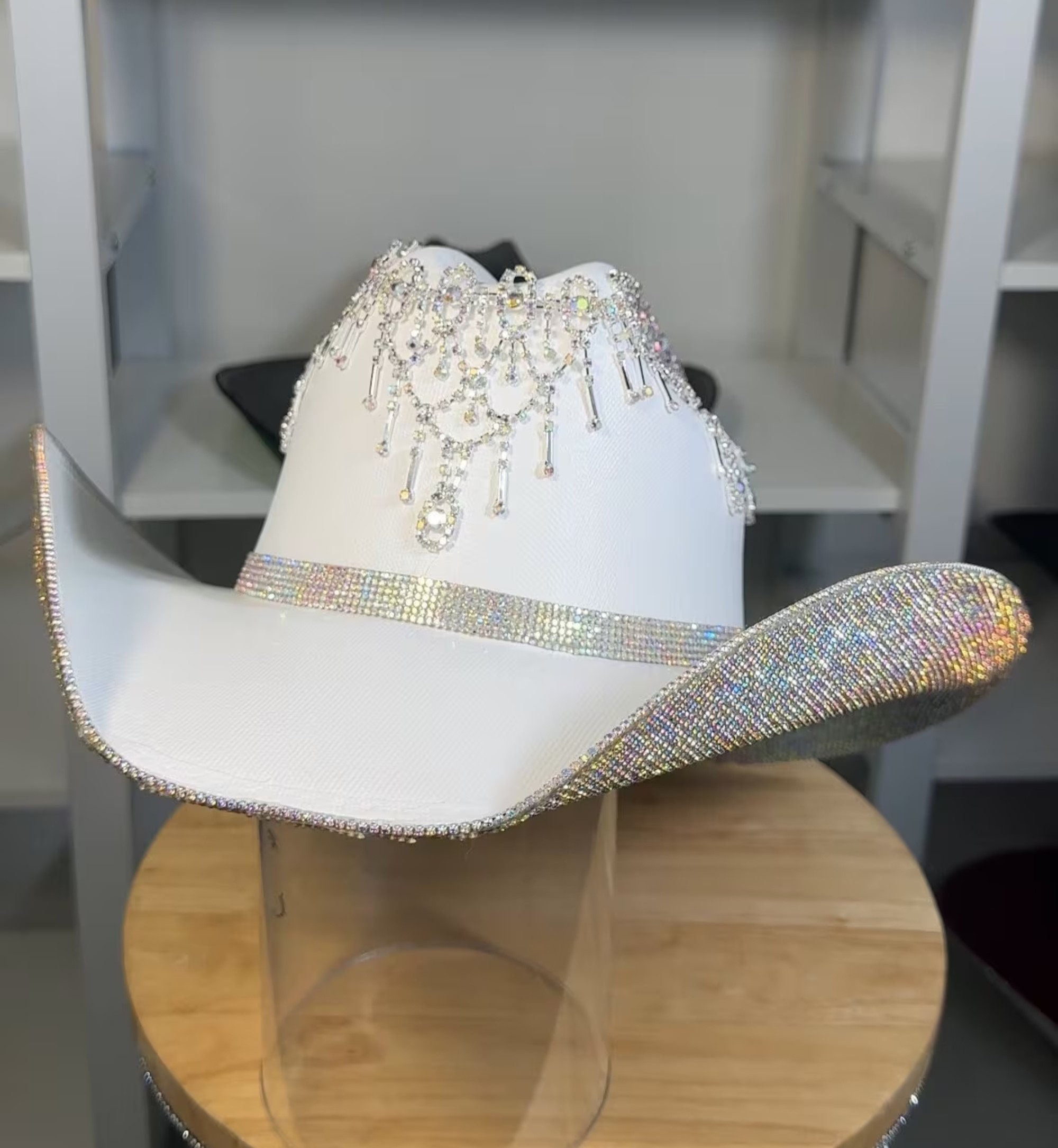 Broach & Fringe Rhinestone Cowgirl Hat. Western Wedding 