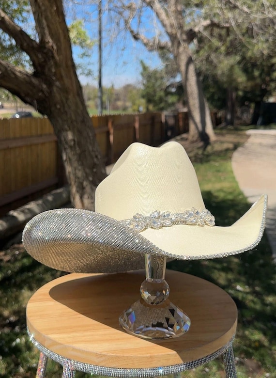 Cream Swarovski Iridescent ab stone hat Accessories | Cream Hat With Swarovski Iridescent Ab Stones  main image 2