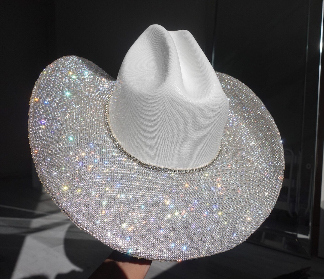 White Cowboy Hat w/ Clear Rhinestones (Brim Only) Rhinestone Brim White Cowgirl Hat - Cracker Barrel main image 4