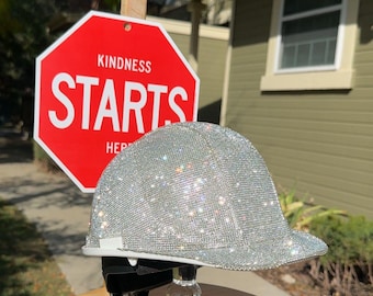 Rhinestone Covered Hard Hat. Job-site, Construction, Builder, Oil Field. Space Costume. Concert. Bridesmaids Outfits. Bachelorette Party.