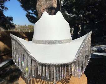 Fringe rhinestone cowgirl hat. Western wedding. Country concert. Space costume. Bridesmaids outfit. Bachelorette party.