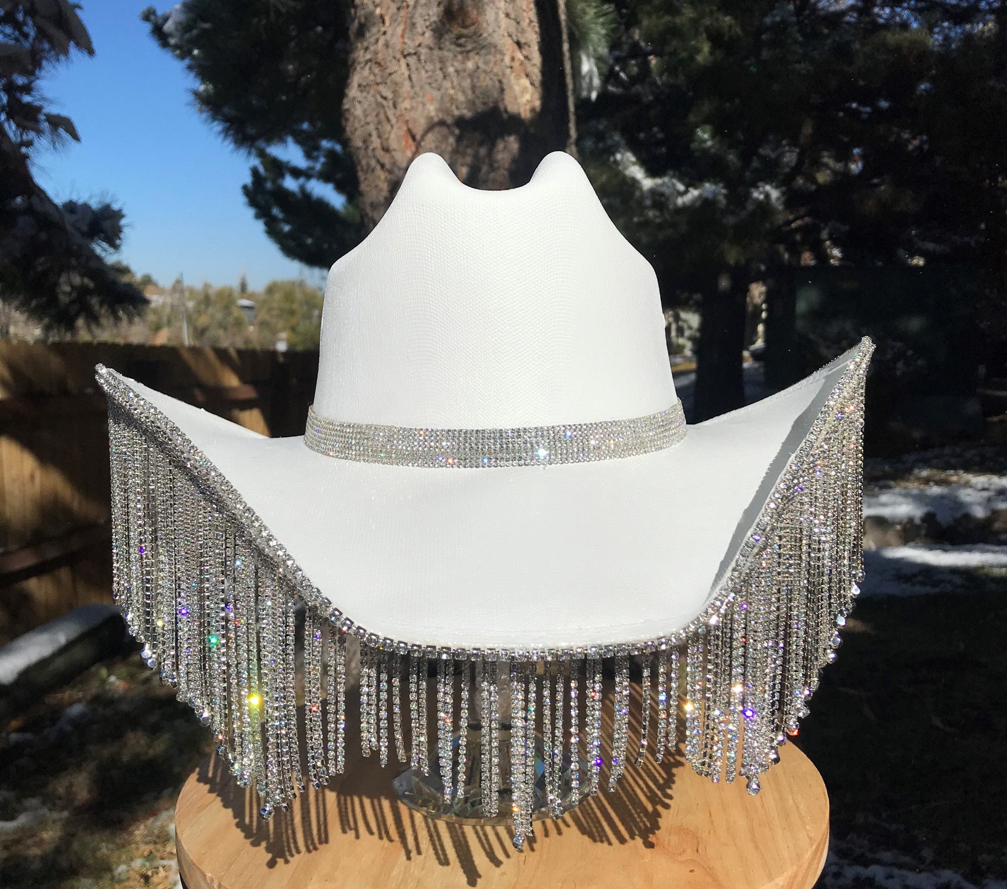 Fringe Rhinestone Cowgirl Hat. Western Wedding. Country 