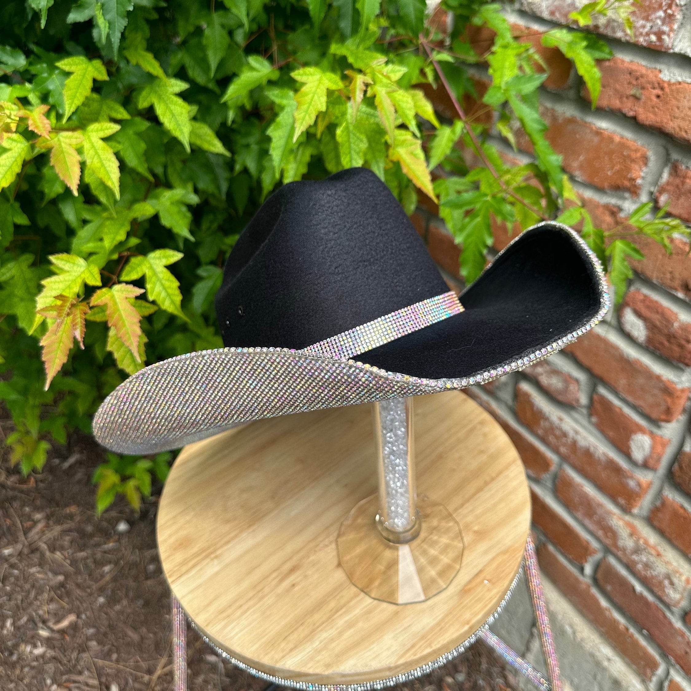 6 Pack Rhinestone Cowgirl Hats Western Party Props Felt One Size Black or Brown Felt Rhinestone Cowgirl Hat. Western Wedding  main image 3