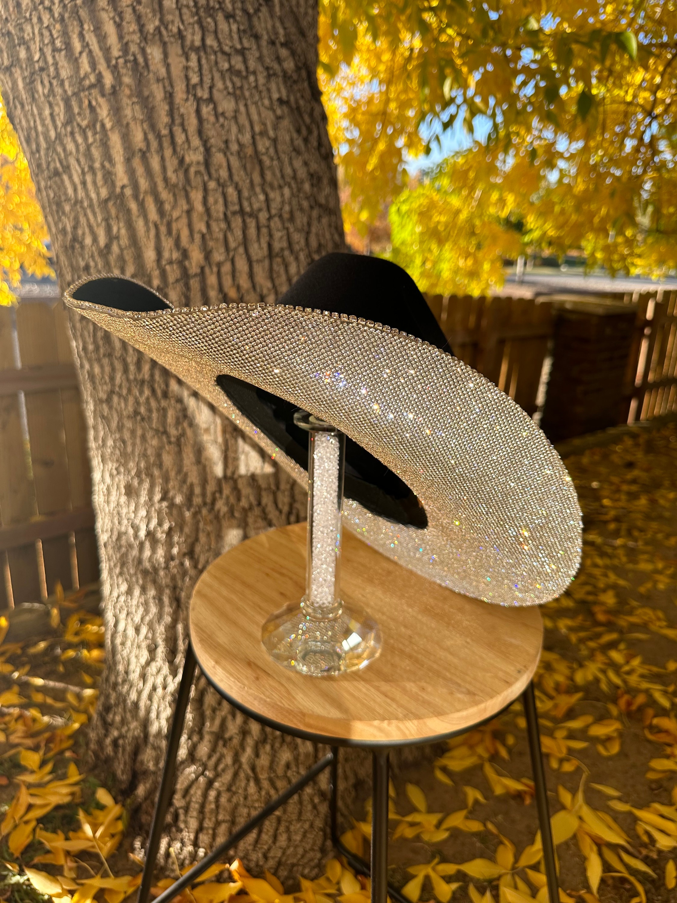 Black or Brown Felt Rhinestone Cowgirl Hat. Western Wedding 