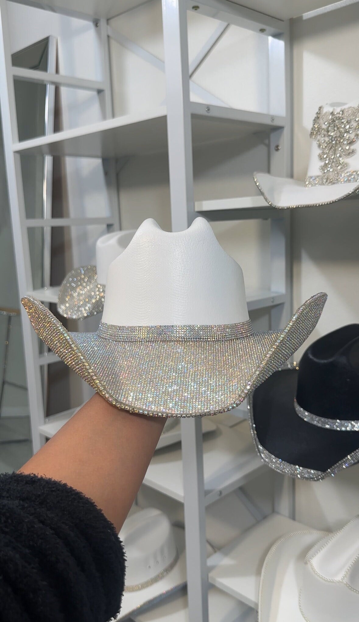 Top & Bottom Brim Rhinestone Cowgirl Hat. Western Wedding  display picture 2