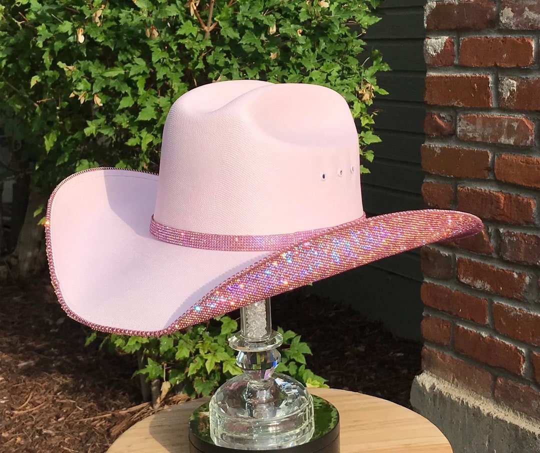 Pink Rhinestone Cowgirl Hat. Western Wedding. Country Concert. Space