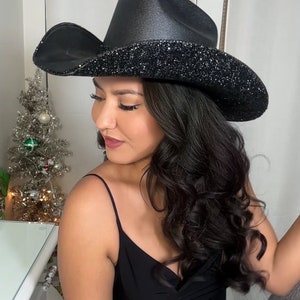 Black Cowgirl hat with Rhinestones. Western Wedding. Country Concert. Space   Costume. Bridesmaids Outfits. Bachelorette Party.