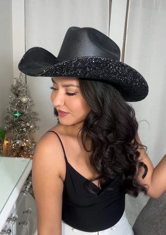 Black Cowgirl Hat With Rhinestones. Western Wedding. Country Concert. Space Costume. Bridesmaids Outfits. Bachelorette Party. Etsy UK