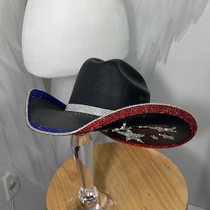 Rimmed Rhinestone Cowgirl Hat. Western Wedding. Country Concert. Space   Costume. Bridesmaids Outfits. Bachelorette Party.